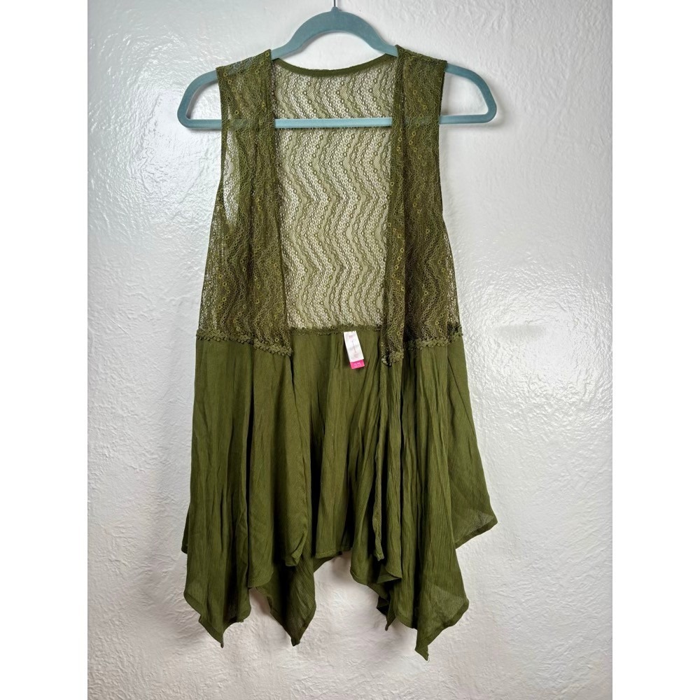 Lace Handkerchief Hem Vest Olive Green XL Cottagecore Goblincore Fairycore Boho